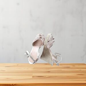 Saks Fifth Avenue Wedge Women 8.5M Beige Tan Fabric Espadrille Knot Wedges